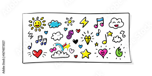 Cheerful doodle icons with musical notes vector