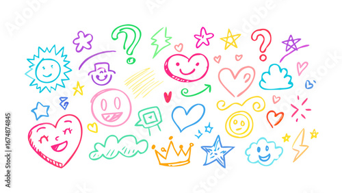 Colorful hand drawn doodles icons symbols
