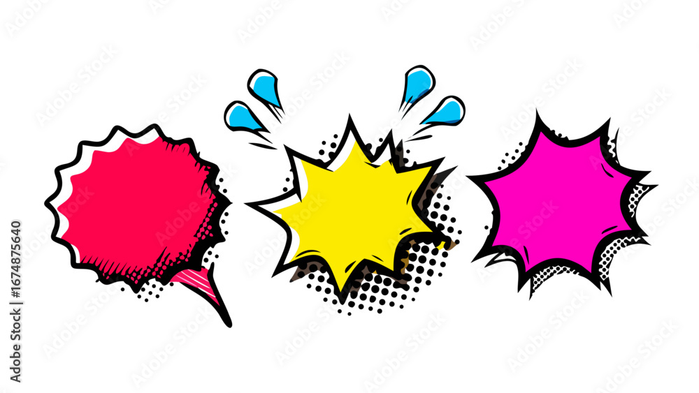 Naklejka premium Comic style speech bubbles and splashes explosion