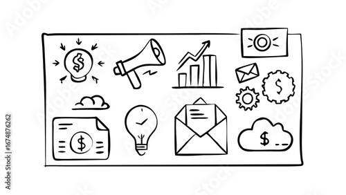 Doodle style office supplies black