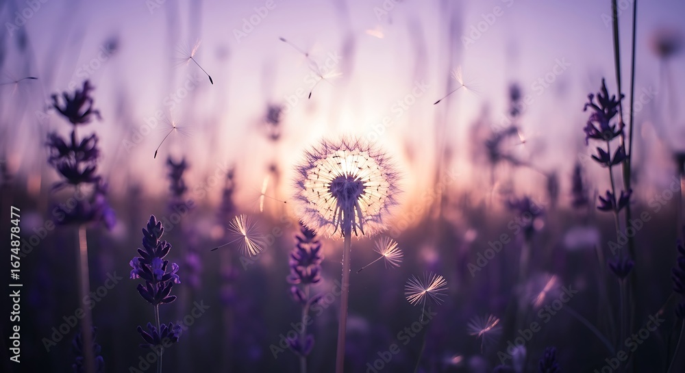 Obraz premium Sunset Dandelion Wishes