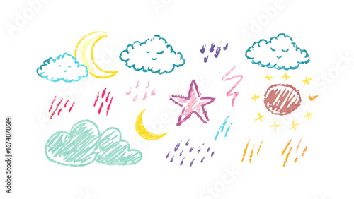 Hand Drawn Weather Elements clouds moon