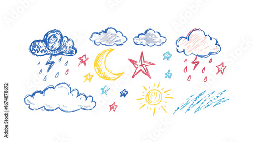 Hand drawn weather icons clouds rain
