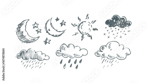 Hand drawn weather icons moon stars