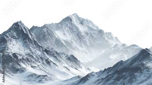 Snowy mountain peaks isolated on transparent background.