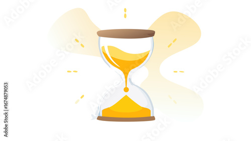 Hourglass with flowing yellow sand time