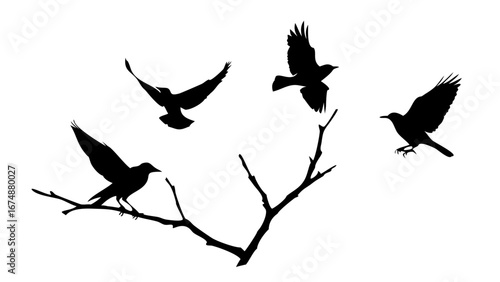 Minimalist black silhouette of a single bird in flight