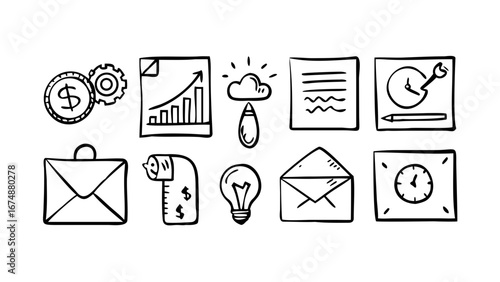 Office supplies doodle icons stationery