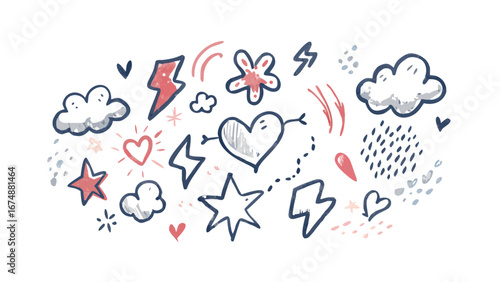 Retro doodle elements muted vintage colors vector