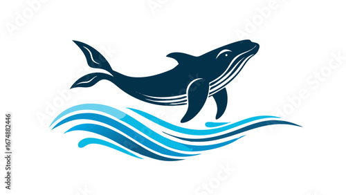 Stylized whale breaching waves ocean