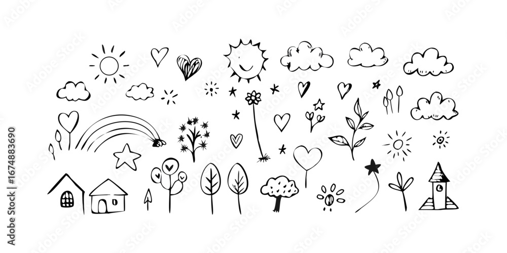 Obraz premium Whimsical Hand Drawn Nature Elements doodle