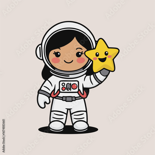 A playful astronaut holding a large, twinkling star close to their chest, surrounded by a flurry of vibrant butterflies and glowing fireflies in a magical cosmic garden.