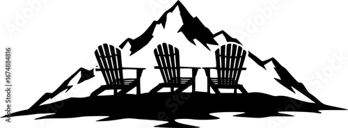 Adirondack chairs on mountain Vector silhouette illustration isolated on white background
