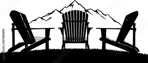 Adirondack chairs on mountain Vector silhouette illustration isolated on white background