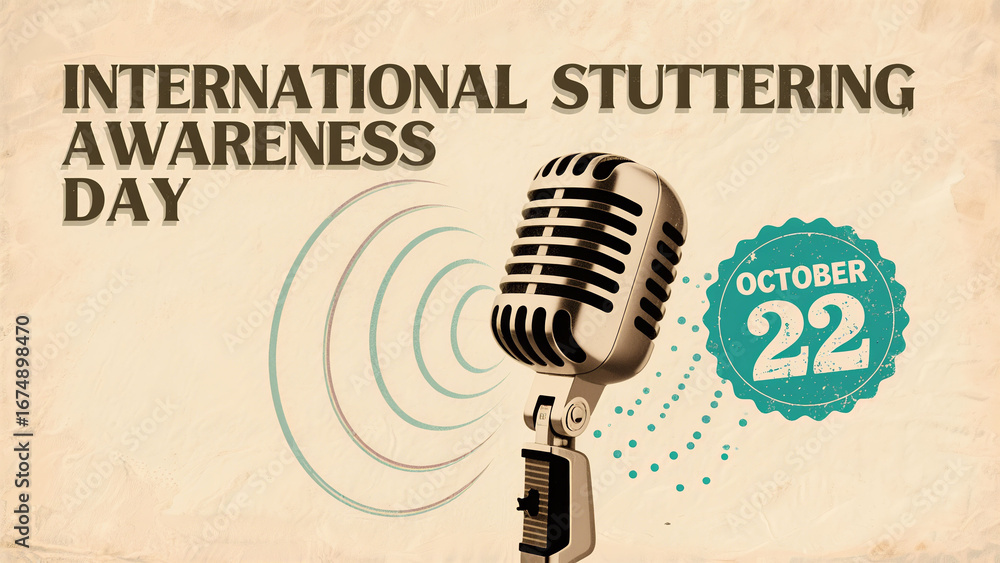 Fototapeta premium Retro microphones and sound waves represent the vocalization and propagation of stutterers, used in the International Stuttering Awareness Day speech advocacy scene.