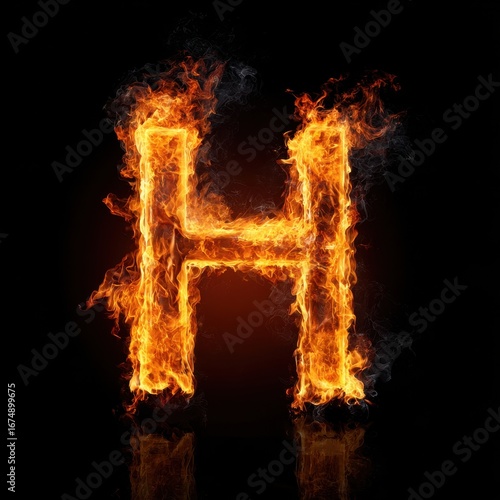 Letter H in Flames on Black Background – Realistic Fire Typography