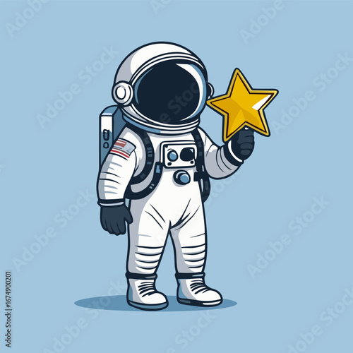 A joyful astronaut floating in space, cradling a bright star in their hands, with playful comets and colorful galaxies swirling around in a magical scene.