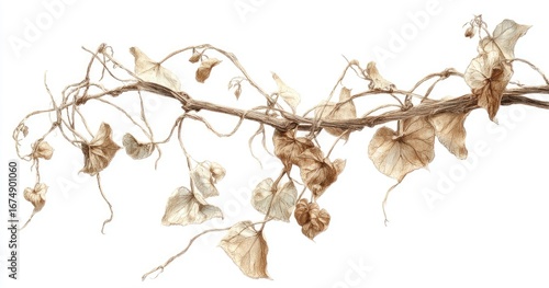 Dried vine branch with pale leaves