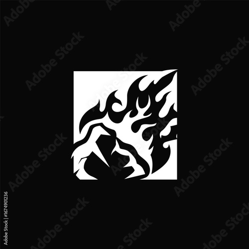 outer space concept with meteorite logo, space rock as asteroid simple silhouette vintage symbol illustration brand or business product and design template