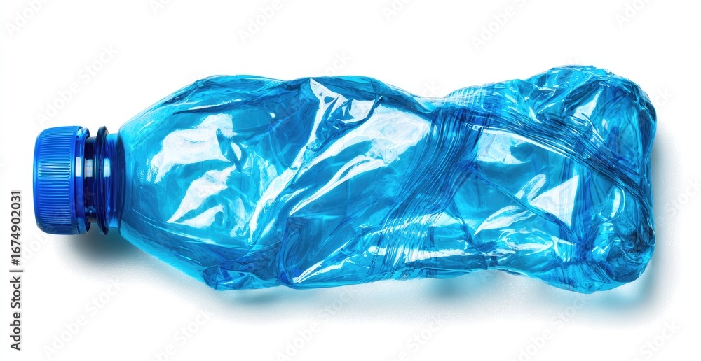 Fototapeta premium Crushed blue plastic water bottle (2)