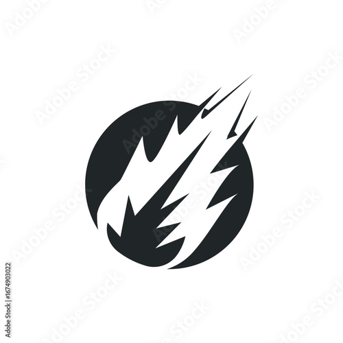 outer space concept with meteorite logo, space rock as asteroid simple silhouette vintage symbol illustration brand or business product and design template