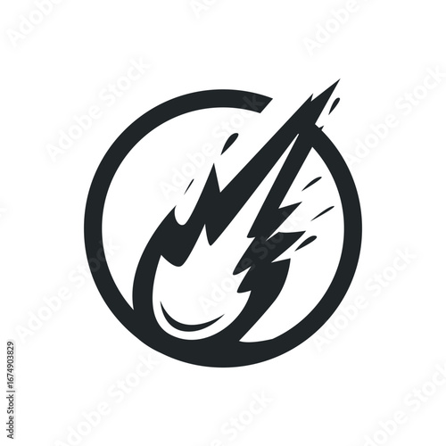 outer space concept with meteorite logo, space rock as asteroid simple silhouette vintage symbol illustration brand or business product and design template