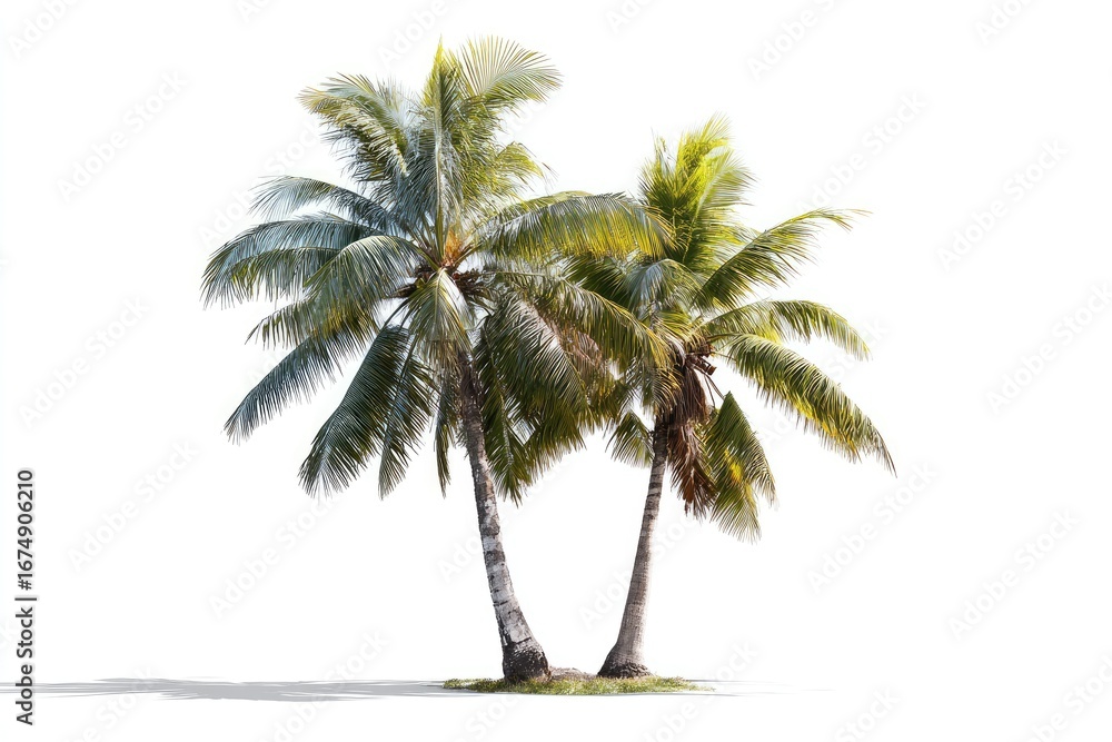 Obraz premium Two coconut palms against a white background