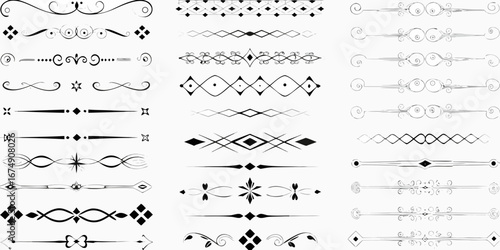 Collection of elegant black and white decorative line dividers and ornaments for design