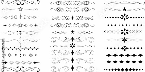 Collection of elegant black and white decorative borders and dividers with floral and geometric elements