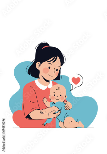 Loving mother tenderly holds her happy baby, sharing a moment of pure joy and connection