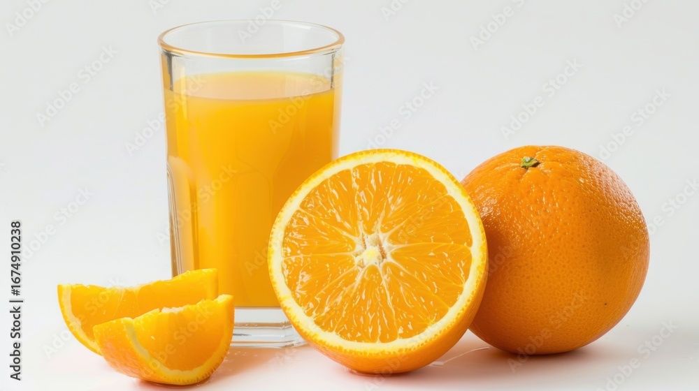 Bright Summer Beverage Close-Up: Fresh Orange Juice in Cup with White Background & Organic Oranges Bright Summer Beverage Close-Up: Fresh Orange Juice in Cup with White Background & Organic Oranges