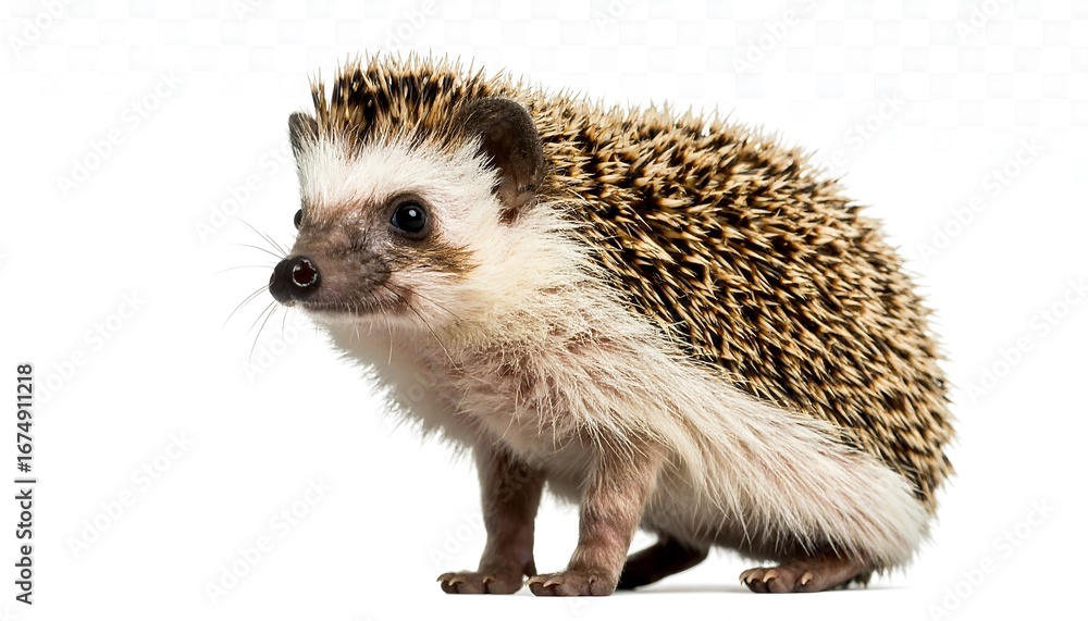 Fototapeta premium A hedgehog in profile view against a white background