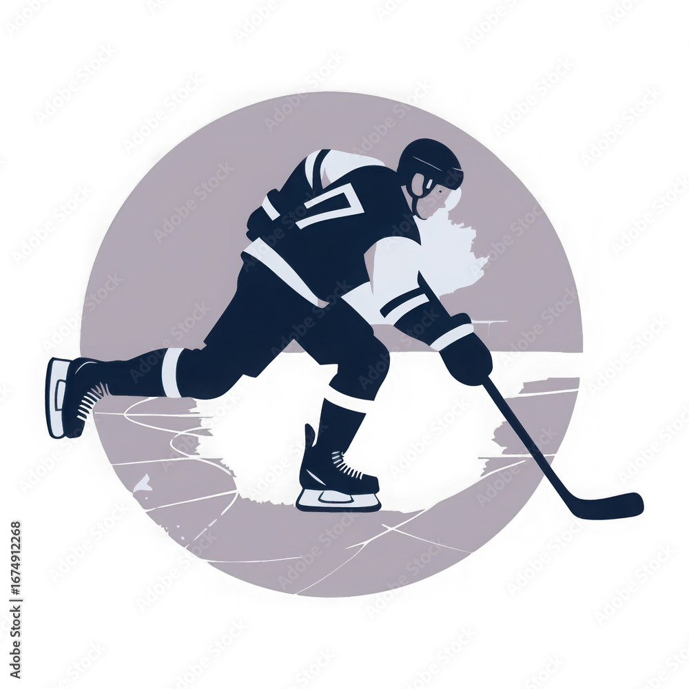 Fototapeta premium Dynamic ice hockey player action shot with puck and stick on clean backdrop
