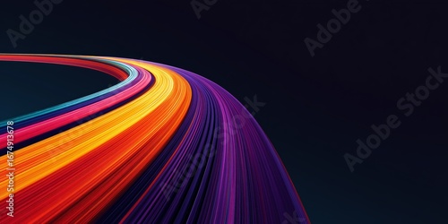 Colorful curved lines in vibrant shades against a dark background.