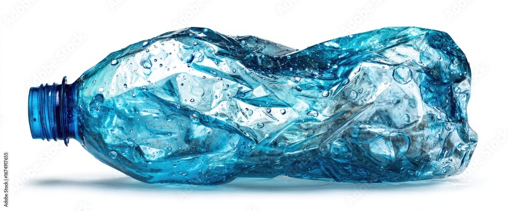 Fototapeta premium Crushed blue plastic water bottle (1)