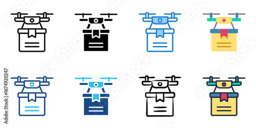 Drone Delivery icon set multiple style collection 
