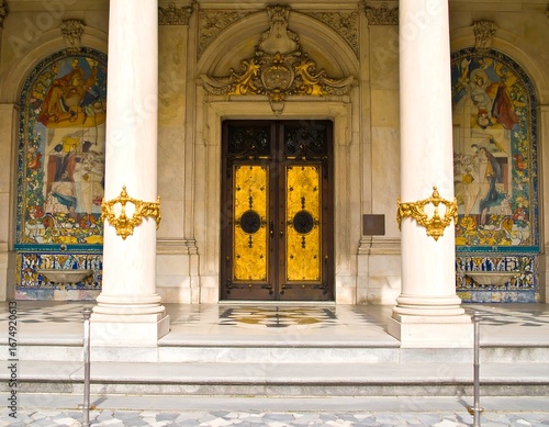 Ornate church entrance with golden doors