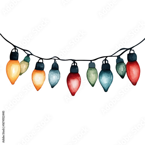 Holiday Lights, watercolor drawing vector, isolated on a white background.
