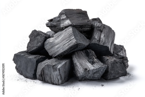 Pile of dark gray charcoal briquettes