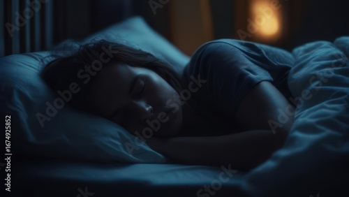 Serene Slumber Under Cool Moonlight with a Warm, Glowing Ambiance
