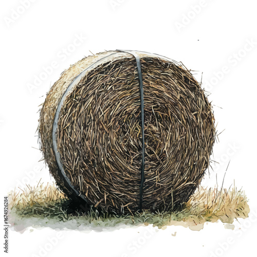Hay Bale Rustic Farm, watercolor clipart vector, isolated on a white background.
