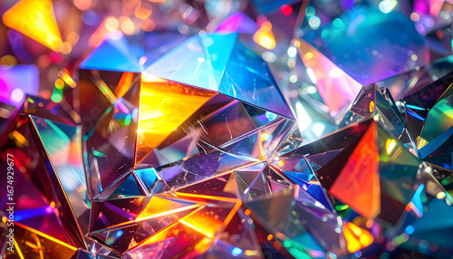 Abstract macro photography of colorful gemstones and crystals reflecting light