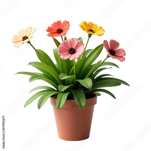 Wallpaper Mural A vibrant display of colorful flowers in a terracotta pot against a black background. Torontodigital.ca