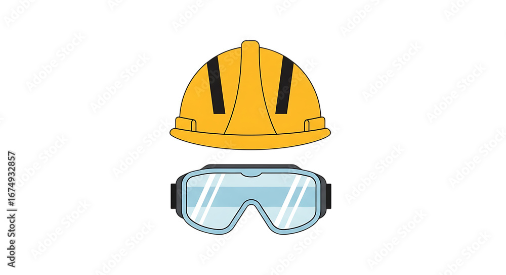 Fototapeta premium Yellow hard hat and safety goggles isolated on transparent background
