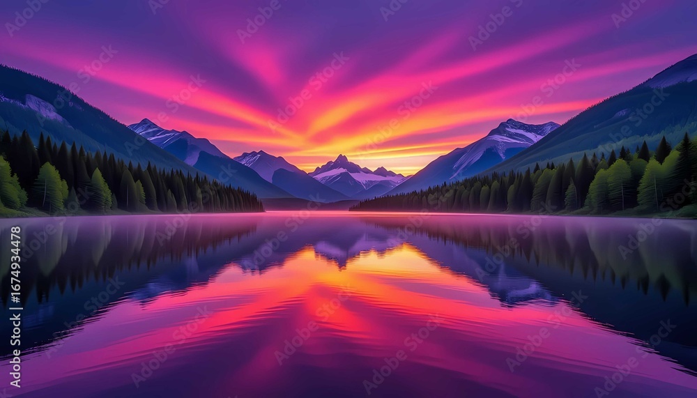 Fototapeta premium Serene landscape, beautiful nature, mountain reflection