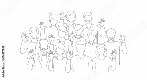 Group of diverse people waving hello or goodbye, welcoming a new opportunity