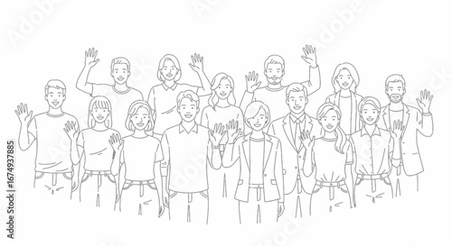 Friendly team waving hello with smiles, perfect for welcoming or greeting concepts
