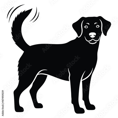 A Silhouette of a Happy Black Dog Wagging its Tail with a Friendly Smile, a Perfect Representation of a Domesticated Canine Companion
