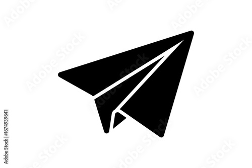 The image shows a black paper plane icon. It is a minimalist design representing sending, delivery, or messaging.