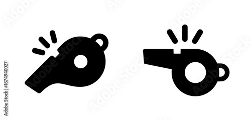 Whistle Icon Set Black and White Illustrations for Sports and Training